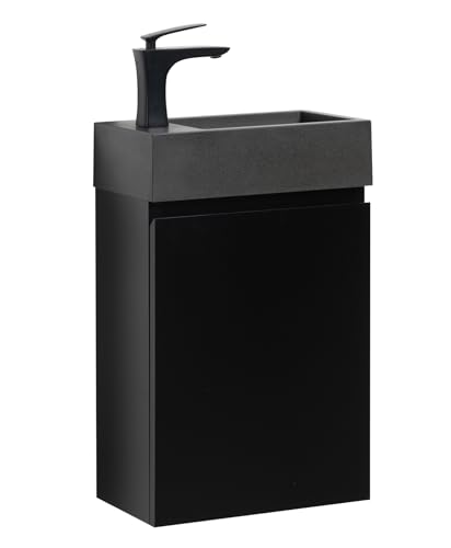 Badplaats B.V. WC Badmöbel Angela 40x22 cm Matt Schwarz - Schrank Schwarze Waschbecken Badezimmer Toilette