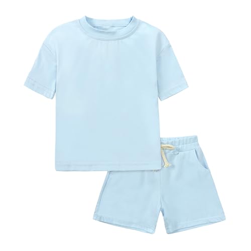 ROMPERINBOX Toddler Boy Summer Outfits 2T 3T 4T Tracksuit Solid 2-piece Short Sleeve T-shirt & Shorts Clothes Set