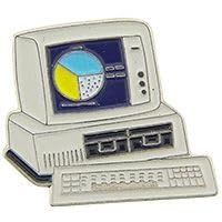 Vintage Computer PC Lapel Pin, Retro Design, 1 Inch, Throwback Collectible