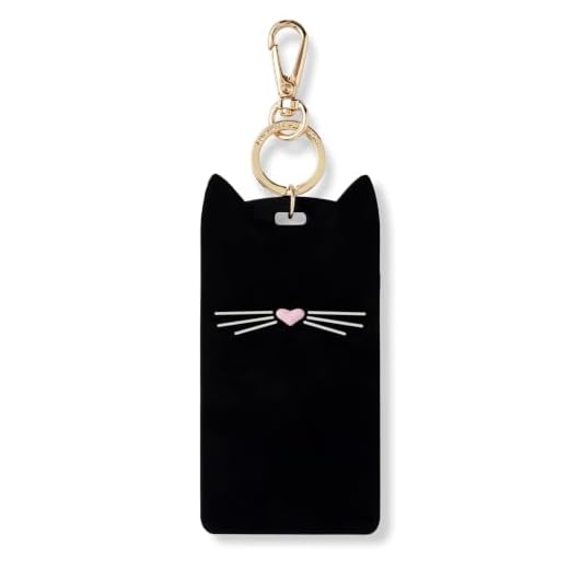 Kate Spade New York ID Badge Clip Key Chain, Silicone Keychain Accessory, Black Cat