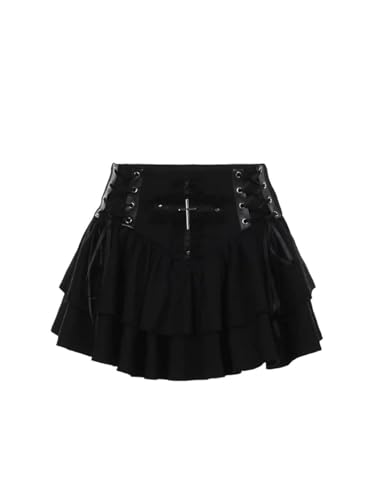 Women Goblin Core Cross Lace Dark Academia Mini Skirt Japanese