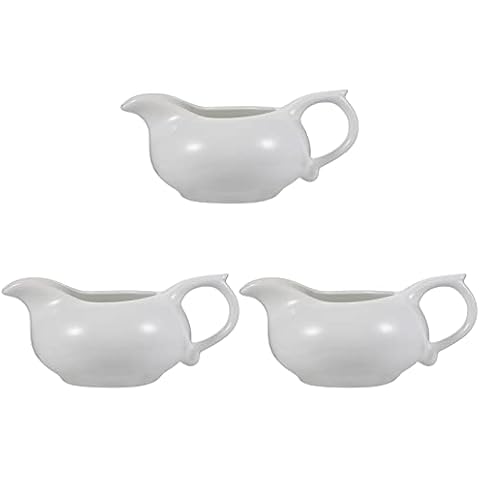 3pc Mini White Ceramic Creamer with Handle, Ceramic Milk Jug Small Coffee Milk Creamer Pitcher Gravy Boats (12x8.5x4.5cm) Cover