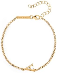 SINGULARU - Pulsera Single Letter. Plata de Ley con Acabado en Baño Oro de 18Kt. Joyas Para Mujer. Letra A