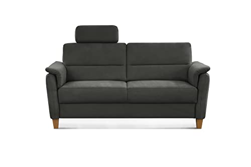 CAVADORE 3er-Sofa Palera mit Federkern / Kompakte Dreisitzer-Couch im Landhaus-Stil / inkl. 1 Kopfstütze / 179 x 89 x 89 / Mikrofaser, Grau – Bild 5