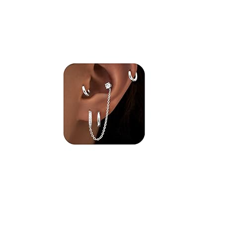 Image of Small Gold Huggie Hoop Earrings Set for Women Men Hypoallergenic 14K Plated Stack Cartilage Earrings, Sterling Silver Multiple Piercing Lightweight Mini Thin Cute Dainty Trendy Jewelry Gifts for Women