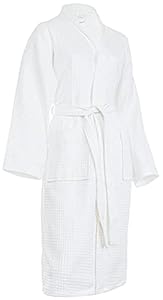Brandsseller Unisex Badjas van Katoen met Wafelstructuur maat XL – Lichte kamerjas voor dames en heren – Saunajack voor wellness & thuis – Comfortabel & ademend – Wit
