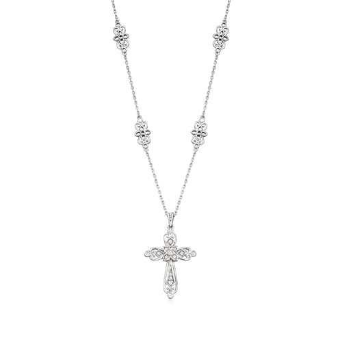 Ross-Simons 0.25 ct. t.w. Diamond Openwork Cross Pendant Necklace in Sterling Silver