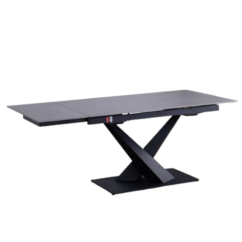 ワンタッチ 片側 伸長式 セラミック ダイニングテーブル 伸縮 4人 6人 140 〜 180 キズに強い 耐熱 セラミックテーブル V字 スチール脚 石目調 食卓テーブル ガイア 三環 ライトグレー