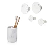 Essentra Home Matte White Marble Toothbrush Holder & Matte White Marble Wall Mounted Coat Hooks Bund