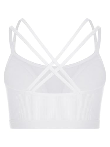 TiaoBug Kids Girls Sports Bra Crisscross Back Double Shoulder Straps Crop Top Ribbed Seamless Bralette Tank Tops2