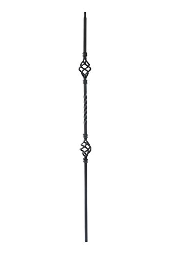 T05 - Iron Balusters - Double Basket - Hollow - 44 in X 1/2 in Square - Box of 10 (Satin Black)