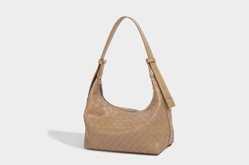 Image of Women Dumpling Hobo Bag Woven Shopping Purse Soft Weaving Pattern Leather Shoulder Bag for Women Daily Ladies Crossbody Bag (Brown)
