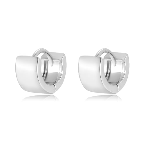 Small Huggie Earrings for Women 14K Gold Plated Chunky Hoops 925 Sterling Silver Post Mini Cartilage Wide Thick Hoop Earrings