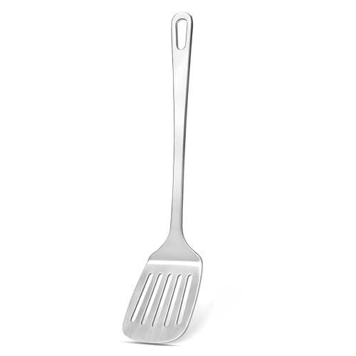 Stainless Steel Spatula, Metal Spatula Slotted Turner, Heavy Duty Sturdy Spatulas for Kitchen Use, High Heat Resistant Cooking Utensils for Fish Eggs Pancakes, Dishwasher Safe, Easy to Clean, Silver