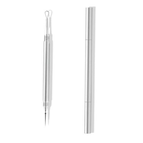 fKiZanthene Extracteur Point Noir avec Aiguilles Fines en Acier et Aluminium, Tire Comedon Double Tête à Capuchon, Outil Portable pour Nettoyage de la Peau et Soins du Visage