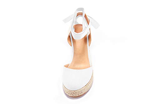 Image of FISACE Womens Summer Espadrille Heel Platform Wedge Sandals Ankle Buckle Strap Closed Toe Shoes
