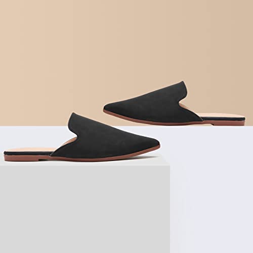 Tilocow Mules For Women Flats Pointed Toe Slip On Backless Loafers Flat Mule Business Casual Shoes Slides Black #TOP5