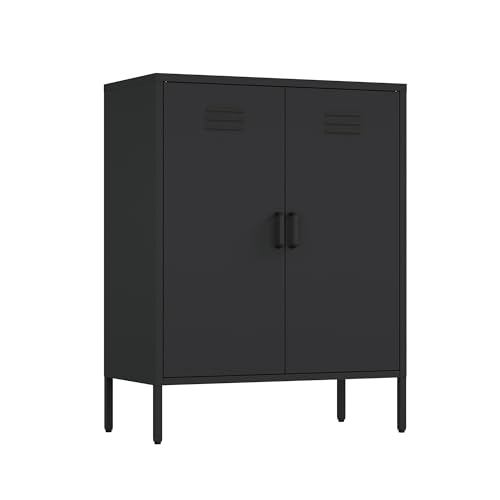 Manhattan Comfort Naomi Modern Metal Accent Cabinet, Minimalist Storage Cabinet with Doors & Adjustable Shelves, Vented Doors, Sturdy Steel Build, Versatile & Multi-Purpose Home Furniture, Black by Manhattan Comfort - Image 7