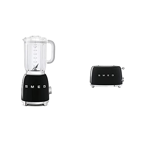 Smeg BLF01BLEU Mixer, schwarz & TSF01BLEU Toaster 2 Scheiben, schwarz