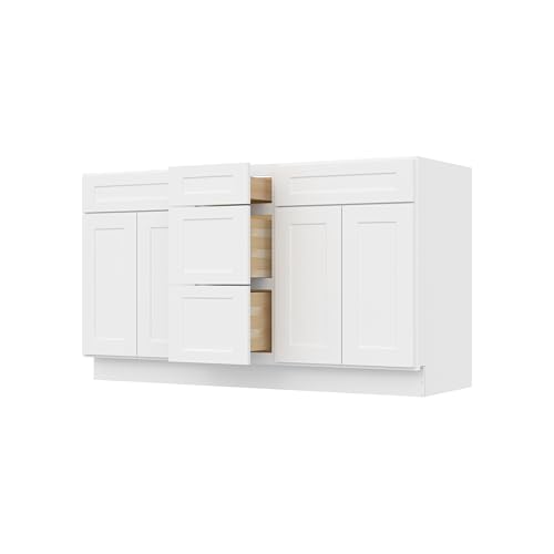 Image of Furinno Shaker One Drawer Stack Bath Vanity Cabinet Without Top, Ready to Assemble, 21 D x 60 W x 34.5 H, White