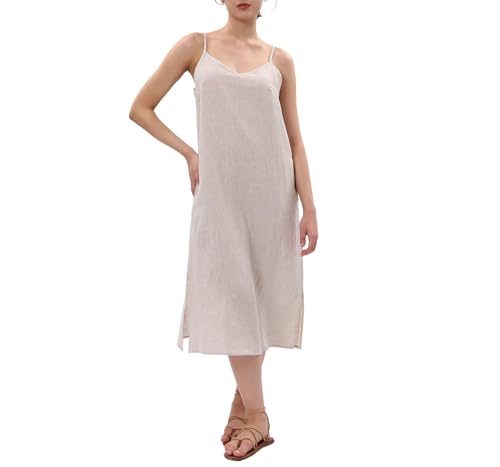 Amazhiyu Damenkleider Sommer Leinenkleid Maxikleid Langes Sommerkleid Maxi Blumenkleid Spaghettiträger Trägerkleid Ärmellos V-Ausschnitt Strand...