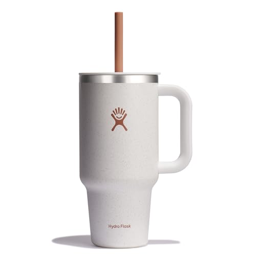 Hydro Flask Travel Tumbler with Handle, Lid and Straw - Insulated Stainless Steel in 32 Oz Seasalt