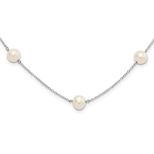 Auriga Fine Jewelry 925 Sterling Silver Rhodium-Plated 7-8 mm Freshwater Cultured 9 Station Pearl Cable Chain Necklace 18 Inch