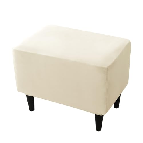 MIFXIN Ottoman Cover Stretch Velvet Rectangle Footstool Slipcover Folding Storage Stool Furniture Protector Soft Spandex Elastic Washable Ottoman Footrest Cover (Light Beige)