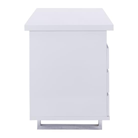 Image of Lakdi The Furniture Home and Office Modern High Gloss Computer Desk with Lockable Drawers and Storage, Writing Desk with Metal Leg and Integrated Open Shelves for White- 121534258