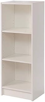 Timber Art Design UK 3 Tier Bookcase Medium Narrow Tall Shelf Rack Contemporary Organizer Display Shelving Unit for Modern Living Room, Office Space, Study Room Furniture, White - W40 x H106 x D30cm