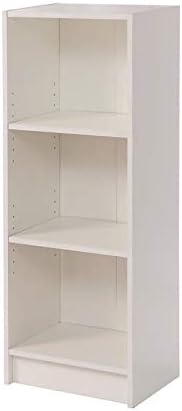 Timber Art Design UK 3 Tier Bookcase Medium Narrow Tall Shelf Rack Contemporary Organizer Display Shelving Unit for Modern Living Room, Office Space, Study Room Furniture, White - W40 x H106 x D30cm