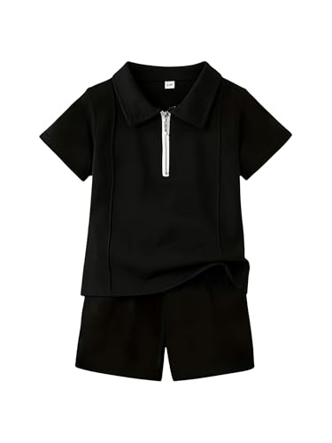 Image of Yoxindax Boys Clothes 2-Piece Casual Street Style Turn-Down Collar Half Zip Kids 4-12 Years Teen Boys Summer Outfits