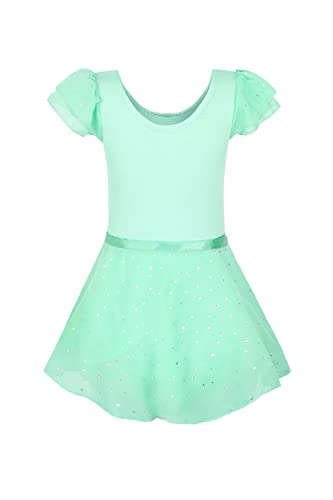Image of EQSJIU Ballet Leotards for Girls with Removable Skirt Combo Tie Ruffle Sleeve Outfit