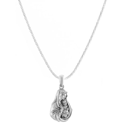 Colgante de plata de ley con cadena de cuerda de la Virgen María para hombre y mujer