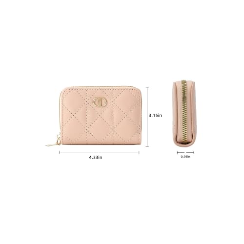 Zipper Card Holder Solid Color Access Control Card Holder Coin Purse Ladies High-End Wallet Large Capacity Card Slot (pink)2