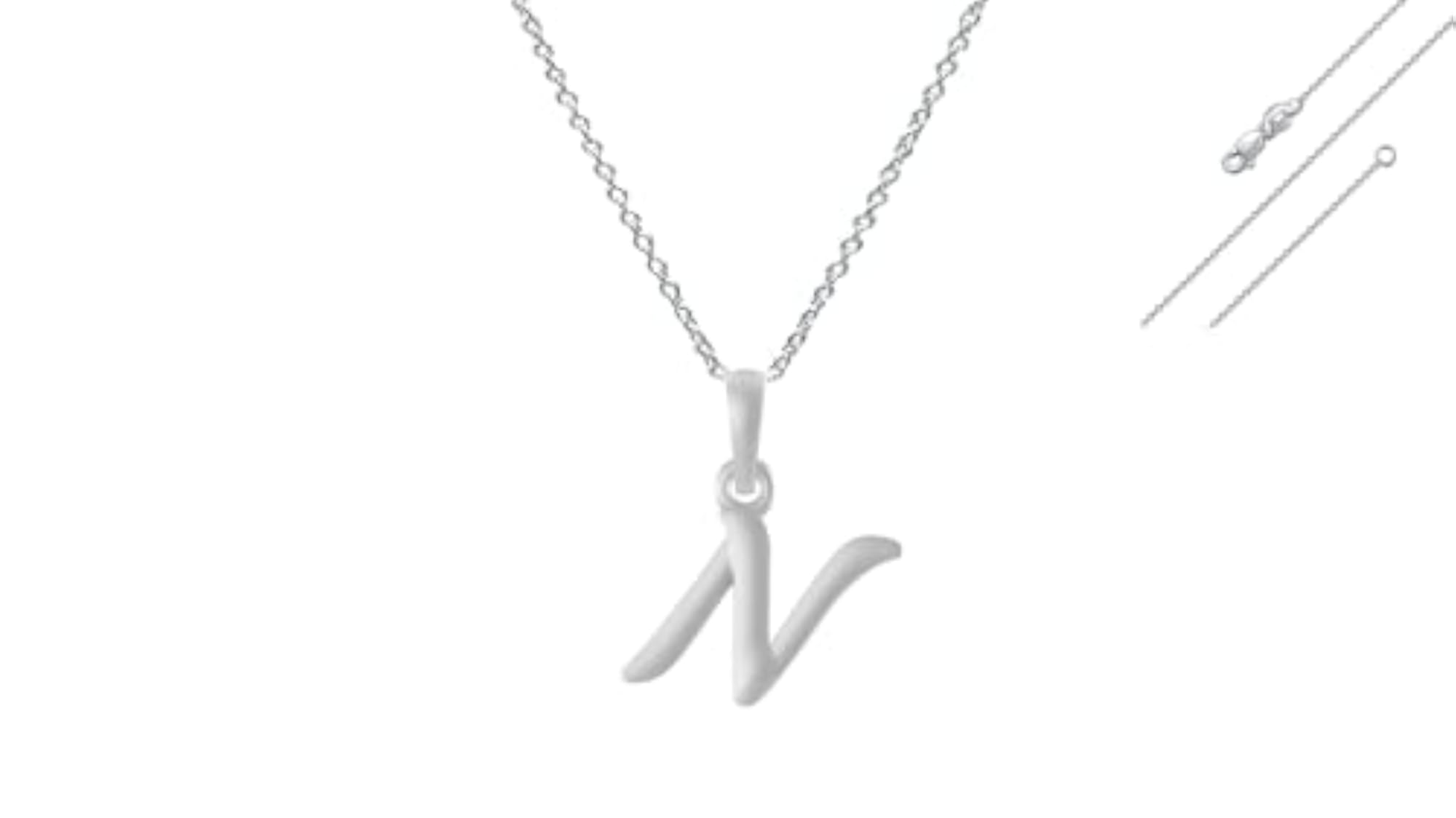 Sterling Silver N Alphabet Chain Pendant Necklace, Designer