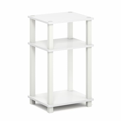 Image of Furinno JUST Side Table, 3-Tier Open Shelf End Table, Toolless Assembly Night Stand, Bedside Table with Square Tube, for Living Room, Bedroom, White