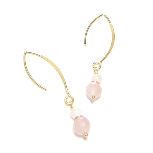 Boucles d'oreilles quartz rose argent doré pendantes pour femme bijoux pierres naturelles fines