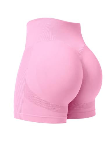 YEOREO Professional Women Workout Shorts 3.6" Scrunch Biker Shorts Pink