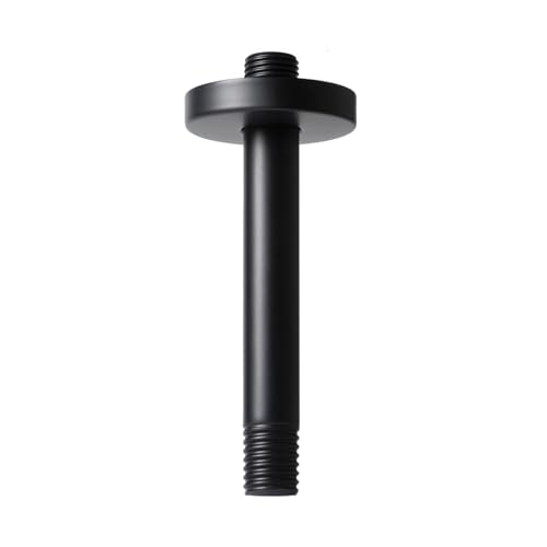 Bras de douche noir avec bride, bras de douche de 20,3 cm monté au plafond pour pommeau de douche fixe, bras de rechange rond de douche de salle de bain, bras droit NPT en acier inoxydable de 1,27 cm