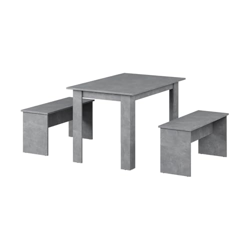 Vicco Esstisch Set Sentio, Beton, 112 x 73.6 cm mit 2 Bänken