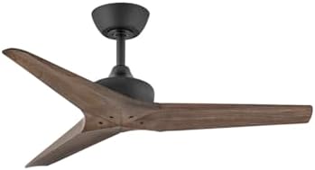 Hinkley Chisel 44" Indoor/Outdoor Smart Ceiling Fan with Remote, Damp-Rated, Modern Wooden Propeller Style Fan Blades, Matte Black and Driftwood blades