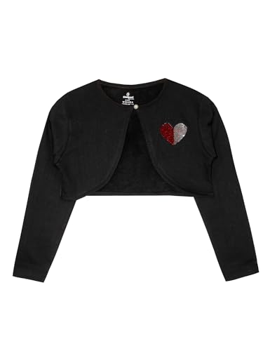 Image of KiddoPanti Girls Fleece Crop Length Shrug | Cotton Poly Fleece Fabric |Sequin Patch on Chest | Front Open Pearl Button Closure | Crop Length, Full Sleeve | Lightweigth & Breathable Girls Shrug