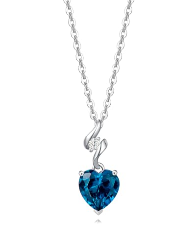 FANCIME 14K White Gold Heart London Blue Topaz Necklace