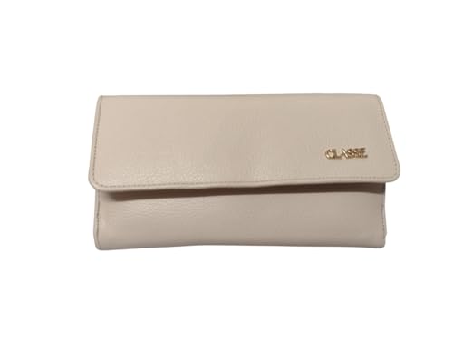 Carteira Classe Feminina em Couro, Creme, Dobrável com Fecho
