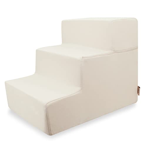Image of Foldable Pet Steps /Stairs with CertiPUR-US Certified Foam by Best Pet Supplies - Ivory, 3-Steps (H: 16.5 inch)