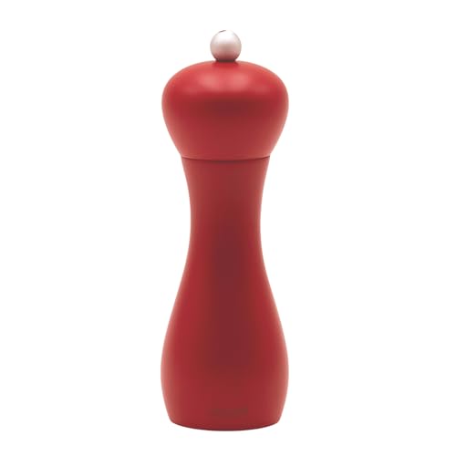 Macina Pepe Manuale Rimini in Legno di Faggio Laccato Burgundy 18 cm, Macinino Manuale Pepe con Macina in Acciaio Temprato, Trita Pepe Resistente, Elegante e Made in Italy - BISETTI (Burgundy Opaco)