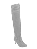  Minetom Damen Winter Overknee Stiefel Wildleder Hoher Absatz Schuhe Lange Stiefel Mode Schenkel Hohe Stiefel Grau EU 38