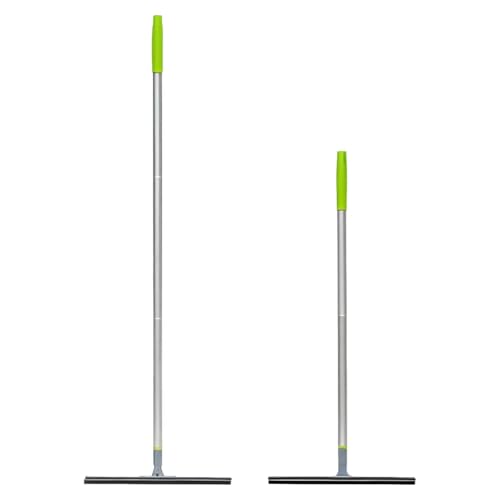 Chewtoyo Multi-Blade Floor Squeegee Broom, Heavy Duty Floor Squeegee with Extension Poles, 3-Piece Rubber Blade Scrubber, Ideal for Concrete, Tile, Wood Floors, Windows, and Pet Hair Removal, Silver