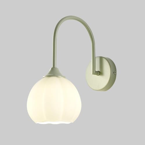 Aplique de Pared Verde, lámpara de Pared metálica para mesilla de Noche, Pantalla de Cristal Blanco, Aplique para cabecero de Dormitorio, lámpara de Pared para salón, Casquillo E14